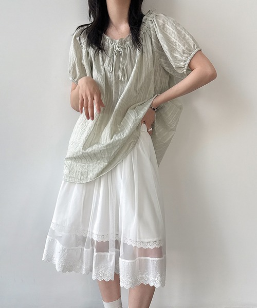 Girly Doll(ガーリードール)の「2wayネックギャザーパフスリブラウス(その他トップス・レディース・ライトグリーン/ホワイト/ライトピンク・FREE)」の6枚目の写真