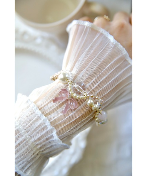 tone(トーン)の「【OURS EN PELUCHE】パールブレスレットリボン(MA)(ネックレス・レディース・ブラック/ピンク/ブルー・18cm)」の3枚目の写真