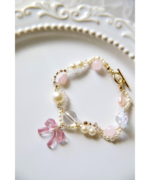 tone(トーン)の「【OURS EN PELUCHE】パールブレスレットリボン(MA)(ネックレス・レディース・ブラック/ピンク/ブルー・18cm)」の14枚目の写真