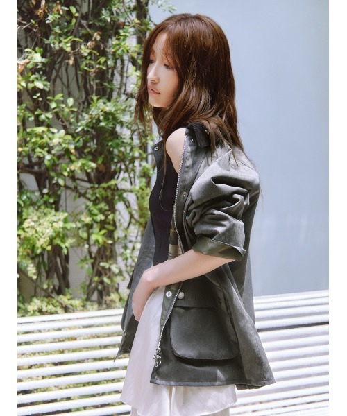 FRAY I.D(フレイアイディー)の「【撥水】【Barbour】ミドルレングスジャケット(その他アウター・レディース・グレー/アイボリー・36/38)」の7枚目の写真
