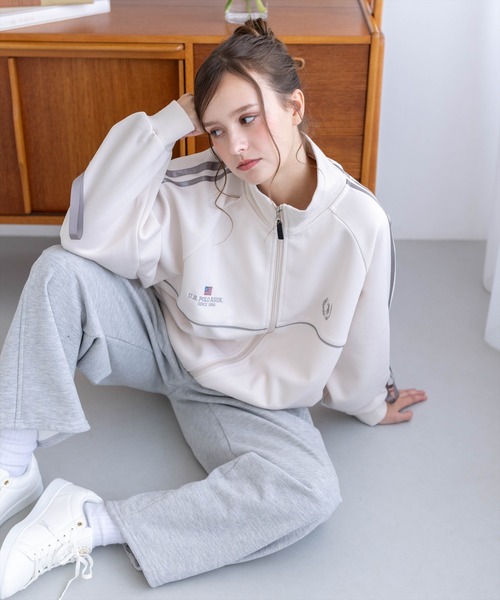 U.S. POLO ASSN.（ユーエスポロアッスン）の「【U.S. POLO ASSN.】clear 別注 袖リボンライントラックジャケット（Tシャツ/カットソー・レディース・ブラウン/アイボリー・F）」の4枚目の写真
