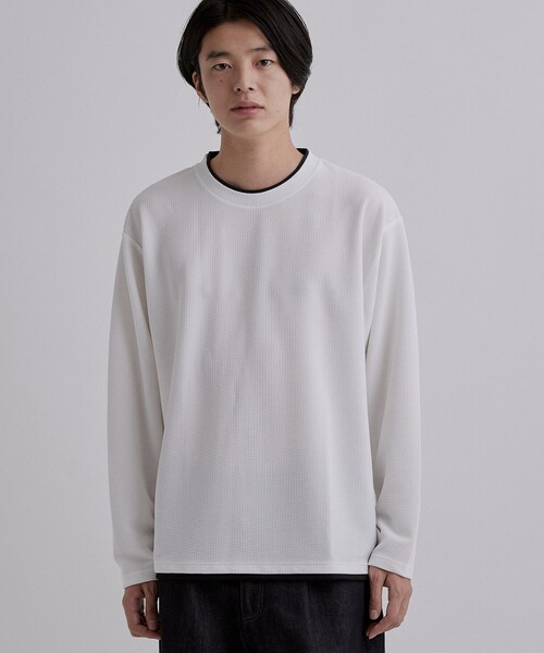 tk.TAKEO KIKUCHI（ティーケータケオキクチ）の「フクレジャカードフェイクレイヤードカットソー（Tシャツ/カットソー・メンズ・ホワイト/ブラック/ネイビー・04/02/03）」の4枚目の写真