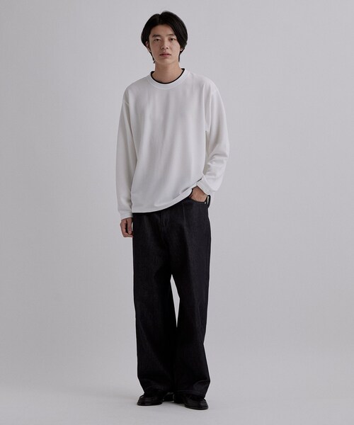 tk.TAKEO KIKUCHI（ティーケータケオキクチ）の「フクレジャカードフェイクレイヤードカットソー（Tシャツ/カットソー・メンズ・ホワイト/ブラック/ネイビー・04/02/03）」の6枚目の写真