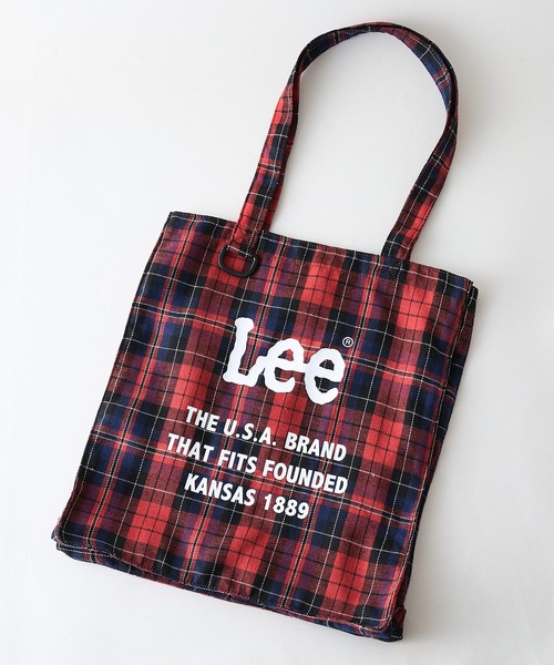 Lee（リー）の「【Lee/リー】【Z世代に今人気の『おじっぽファッション』に合わせて新登場！】ロゴプリントチェックトートバッグ 大きめサイズ マチあり Dカン付き（トートバッグ・レディース・ブラック/レッド/オフホワイト/ボルドー・FREE）」の3枚目の写真