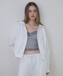 Rose Embroidery Hood Zip-up [Ivory]