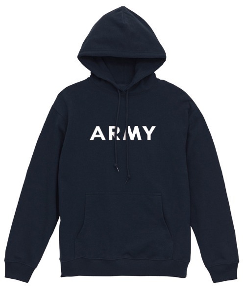 Ol' Basics(オールベーシックス)の「Ol' Basics(オール・ベーシックス) プルパーカー スウェット ARMY ロゴ プリント 裏毛 トップス レディース ユニセックス(パーカー・レディース・ミックスグレー/ネイビー/ホワイト/ブラック・S)」の4枚目の写真