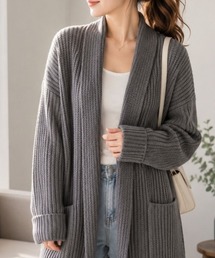 ゆるっと羽織れて秋冬コーデに活躍♪ ポケット付きロングニットカーディガン