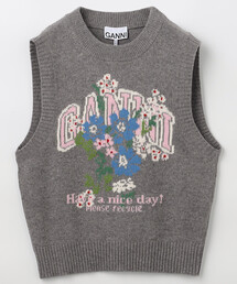 GANNI/ガニー Graphic Wool Vest Flowers/グラフィック ウール ベスト フラワーズ/A1180017