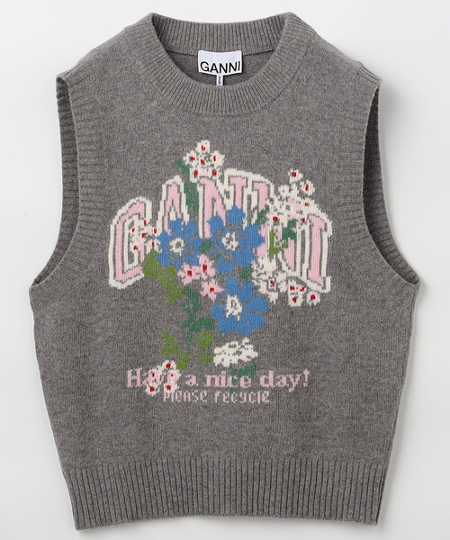 GANNI(ガニー)の「GANNI/ガニー Graphic Wool Vest Flowers/グラフィック ウール ベスト フラワーズ/A1180017(ベスト・レディース・グレー・SMALL)」の1枚目の写真