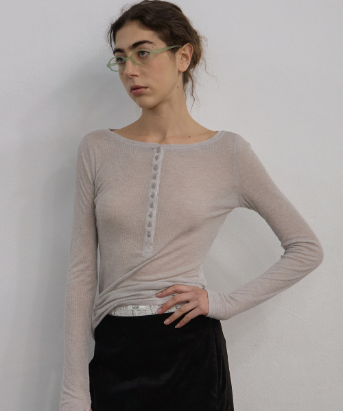 LMOOD WOMEN(エルムード ウーマン)の「JANE リブシアーTシャツ ヘザーグレー(Tシャツ/カットソー・レディース・その他・38/36)」の1枚目の写真