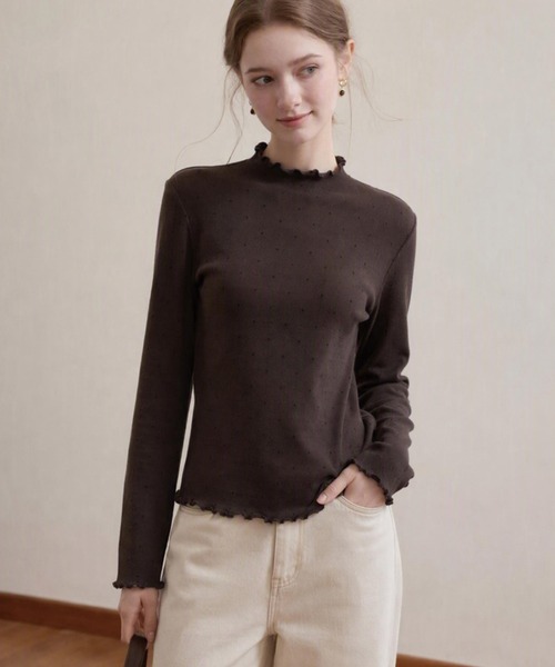 ADDITION STORE（アディションストア）の「ドットパターン ハイネック ロングスリーブニット（ニット/セーター・レディース・グレー/ブラウン/オフホワイト/ブラック・FREE）」の16枚目の写真