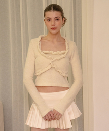 TWIST FRILL TERRY CARDIGAN IVORY