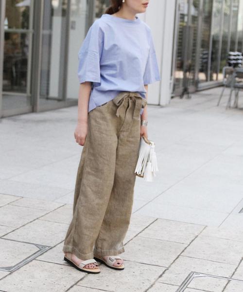 coen（コーエン）の「綿麻ワイドパンツ（その他パンツ・レディース・ベージュ/オリーブ/ネイビー・MEDIUM/SMALL/LARGE）」の3枚目の写真