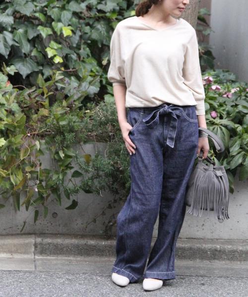 coen（コーエン）の「綿麻ワイドパンツ（その他パンツ・レディース・ベージュ/オリーブ/ネイビー・MEDIUM/SMALL/LARGE）」の10枚目の写真