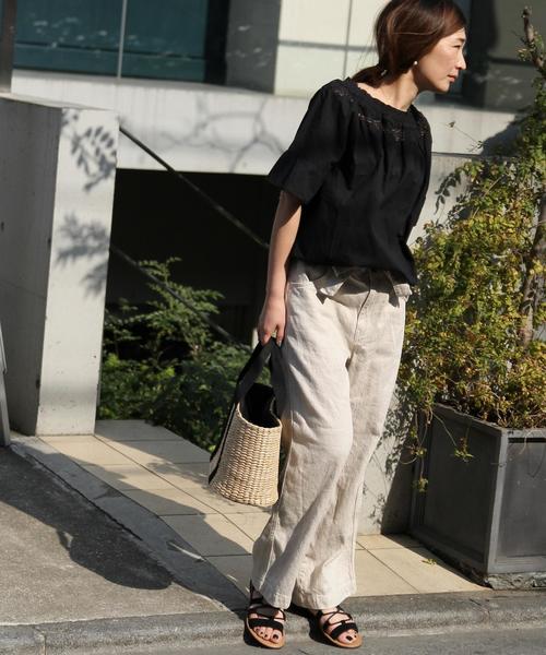 coen（コーエン）の「綿麻ワイドパンツ（その他パンツ・レディース・ベージュ/オリーブ/ネイビー・MEDIUM/SMALL/LARGE）」の13枚目の写真