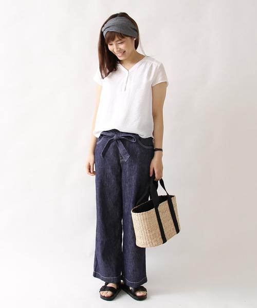 coen（コーエン）の「綿麻ワイドパンツ（その他パンツ・レディース・ベージュ/オリーブ/ネイビー・MEDIUM/SMALL/LARGE）」の7枚目の写真