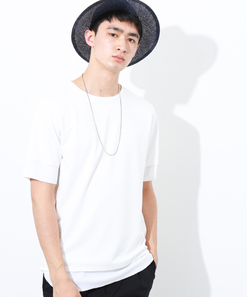 STUDIOUS(ステュディオス)の「ワッフルレイヤードハーフスリーブTシャツ (Tシャツ/カットソー・メンズ・ブラック/ホワイト・1/2/3)」の1枚目の写真