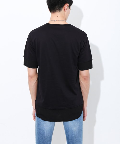 STUDIOUS(ステュディオス)の「ワッフルレイヤードハーフスリーブTシャツ (Tシャツ/カットソー・メンズ・ブラック/ホワイト・1/2/3)」の5枚目の写真