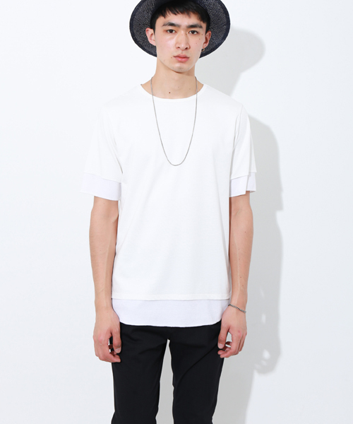 STUDIOUS(ステュディオス)の「ワッフルレイヤードハーフスリーブTシャツ (Tシャツ/カットソー・メンズ・ブラック/ホワイト・1/2/3)」の10枚目の写真