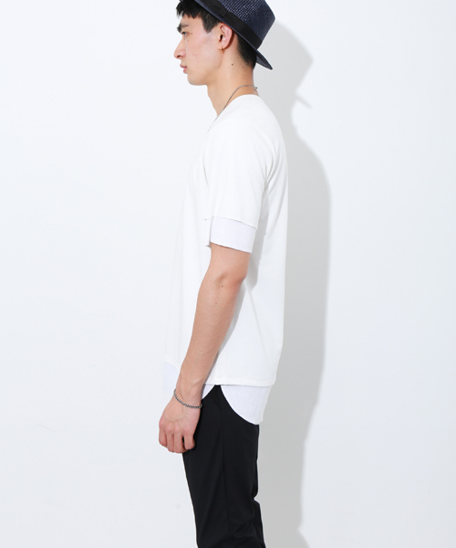 STUDIOUS(ステュディオス)の「ワッフルレイヤードハーフスリーブTシャツ (Tシャツ/カットソー・メンズ・ブラック/ホワイト・1/2/3)」の3枚目の写真