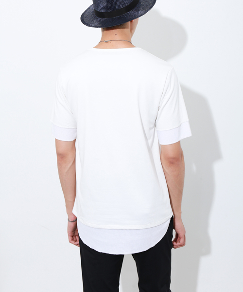 STUDIOUS(ステュディオス)の「ワッフルレイヤードハーフスリーブTシャツ (Tシャツ/カットソー・メンズ・ブラック/ホワイト・1/2/3)」の4枚目の写真