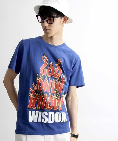 WEGO(ウィゴー)の「WEGO/ファイヤーBIGロゴTシャツ(Tシャツ/カットソー・メンズ・ブルー/ブラック・LARGE/MEDIUM)」の1枚目の写真