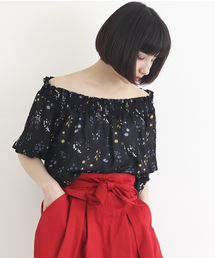 MERLOT | 花柄シャーリングオフショルブラウス1061(シャツ/ブラウス)