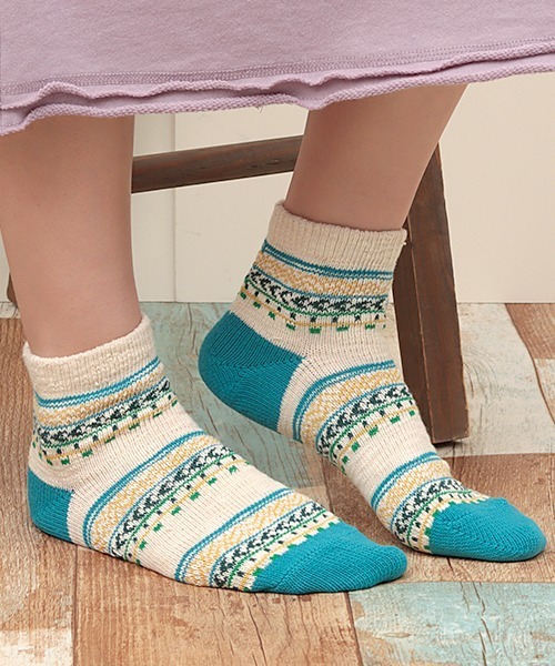 チチカカ（チチカカ）の「ネップキカボーダーアンクルソックス 23-25cm Sサイズ / 25-27cm Mサイズ（ソックス/靴下・レディース・オレンジ/ブルー/グリーン・SMALL/MEDIUM）」の3枚目の写真