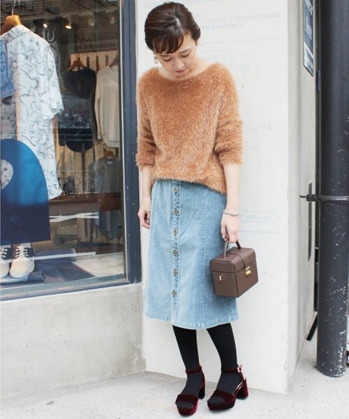 SLOBE IENA(スローブイエナ)の「LE DENIM ベルベットスカート◆(スカート・レディース・ネイビー/ブルー・36/38/40)」の18枚目の写真