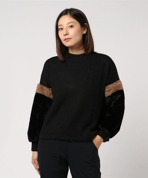 STYLEBLOCK（スタイルブロック）の「起毛×フェイクファースリーブプルオーバー（ニット/セーター・レディース・ブラック/グレー/アイボリー/ブラウン・M）」の2枚目の写真