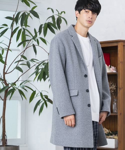 WEGO（ウィゴー）の「WEGO/ニットメルトンチェスターコート（チェスターコート・メンズ・ブラック/ネイビー/グレー/キャメル・SMALL/MEDIUM/LARGE）」の3枚目の写真