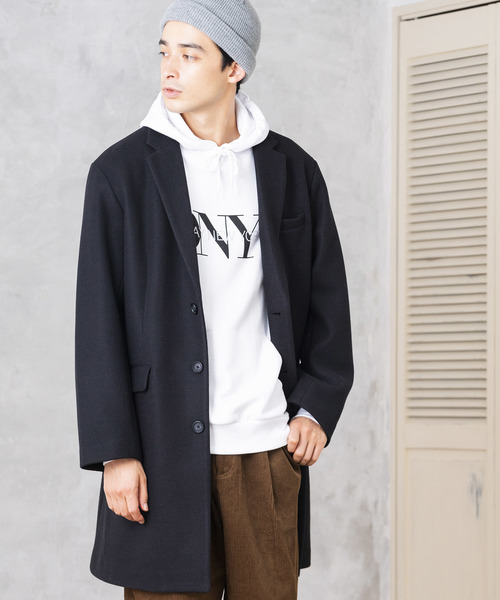 WEGO（ウィゴー）の「WEGO/ニットメルトンチェスターコート（チェスターコート・メンズ・ブラック/ネイビー/グレー/キャメル・SMALL/MEDIUM/LARGE）」の2枚目の写真