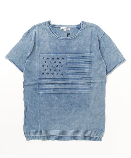 STYLEBLOCK(スタイルブロック)の「カラーフェード星条旗ジャガード半袖サマーニット(Tシャツ/カットソー・メンズ・オフホワイト/サックスブルー/ネイビー・L/M)」の3枚目の写真