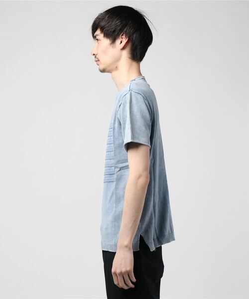 STYLEBLOCK(スタイルブロック)の「カラーフェード星条旗ジャガード半袖サマーニット(Tシャツ/カットソー・メンズ・オフホワイト/サックスブルー/ネイビー・L/M)」の5枚目の写真