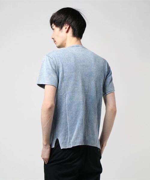STYLEBLOCK(スタイルブロック)の「カラーフェード星条旗ジャガード半袖サマーニット(Tシャツ/カットソー・メンズ・オフホワイト/サックスブルー/ネイビー・L/M)」の4枚目の写真