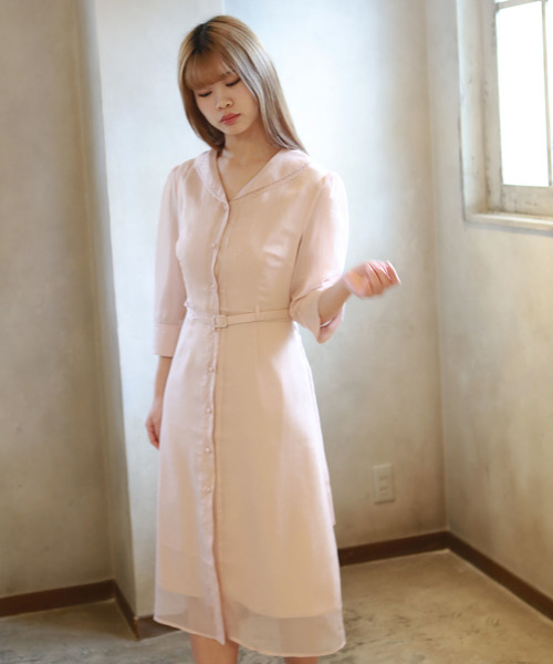 lissi Boutique(リージーブティック)の「ハイウエスト襟ワンピース(ワンピース・レディース・ピンク・FREE)」の3枚目の写真