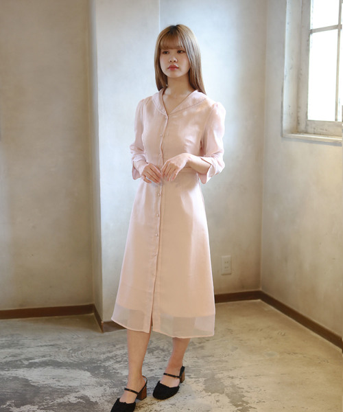 lissi Boutique(リージーブティック)の「ハイウエスト襟ワンピース(ワンピース・レディース・ピンク・FREE)」の2枚目の写真