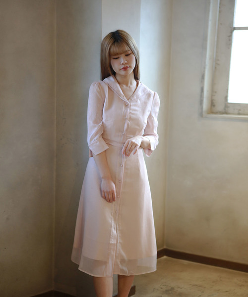 lissi Boutique(リージーブティック)の「ハイウエスト襟ワンピース(ワンピース・レディース・ピンク・FREE)」の6枚目の写真