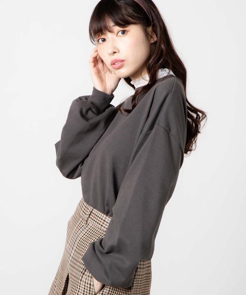 WEGO(ウィゴー)の「WEGO/シャーリングレーススウェット(スウェット・レディース・ブラック/ベージュ/パープル/アイボリー/ダークグリーン/ピンク/スミクロ・FREE)」の4枚目の写真