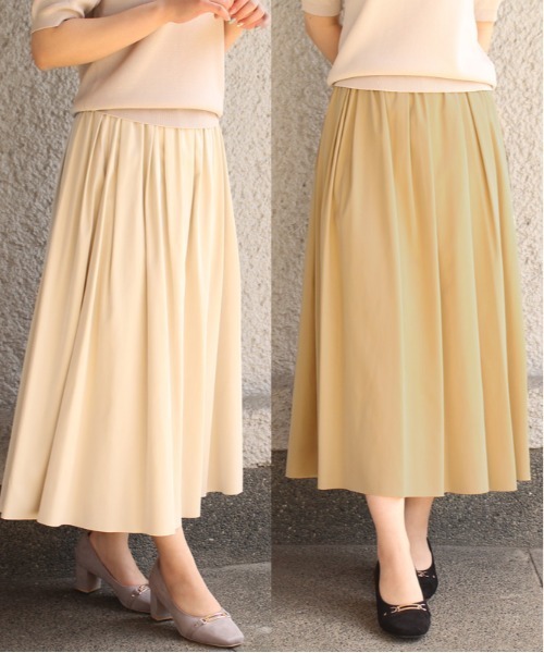 TRUDEA（トルディア）の「リバーシブル　ロングスカート（スカート・レディース・カーキ/ピンク/イエロー/ブルー/ネイビー/ブラック/グリーン/ブラウン/ライトグレー/ラベンダー/モカ/サックスブルー/パープル/アイボリー/ミント/オレンジ/グレイッシュブルー/レンガ・MEDIUM）」の2枚目の写真