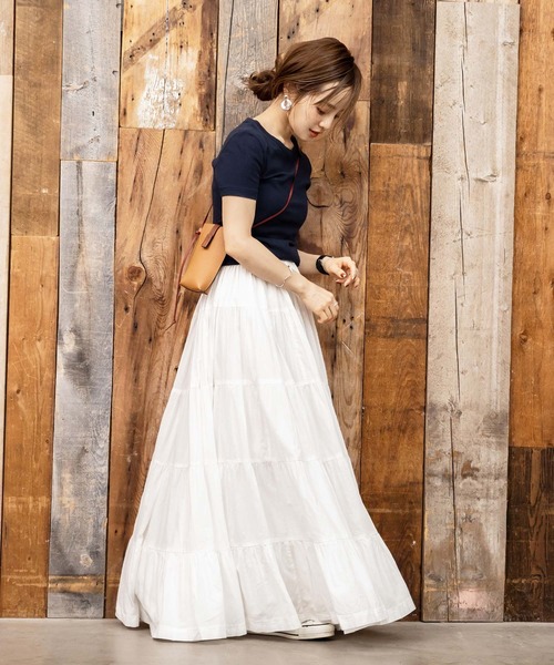 KOBE LETTUCE(コウベレタス)の「【WEARISTA田中亜希子さん×KOBE LETTUCEコラボ】インド綿ティアードマキシスカート(スカート・レディース・ホワイト系その他/ミント/ブラック/モカ・FREE)」の2枚目の写真