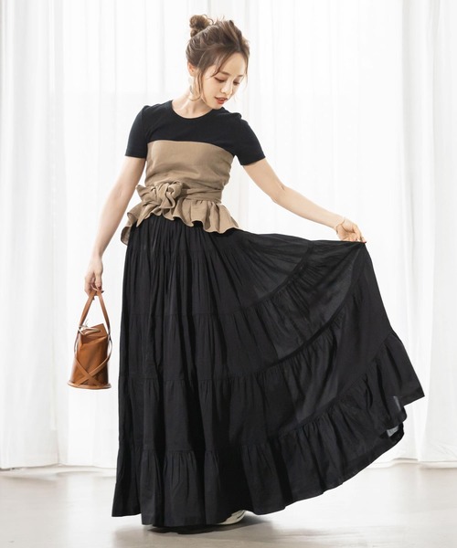 KOBE LETTUCE(コウベレタス)の「【WEARISTA田中亜希子さん×KOBE LETTUCEコラボ】インド綿ティアードマキシスカート(スカート・レディース・ホワイト系その他/ミント/ブラック/モカ・FREE)」の10枚目の写真