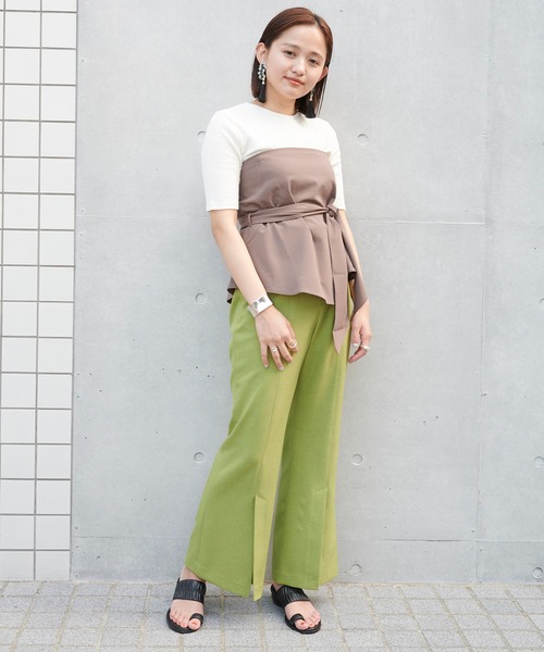 STUDIOUS（ステュディオス）の「【STUDIOUS】ボタニカルアンクルフレアパンツ（その他パンツ・レディース・ベージュ/グリーン・1/2）」の9枚目の写真