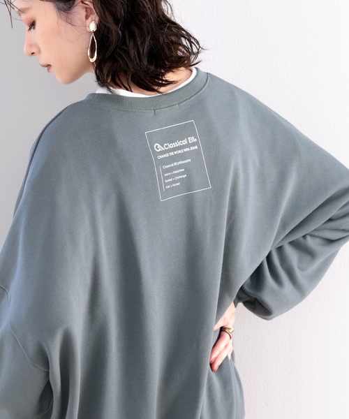 classicalelf（クラシカルエルフ）の「ガゼット付きバックプリントクルーネックスウェットプルオーバー(長袖)（スウェット・レディース・ブラック/グレー/アイボリー/モカ/ライトカーキ/グレイッシュブルー/ライトグレー・MEDIUM/LARGE/X-LARGE）」の7枚目の写真
