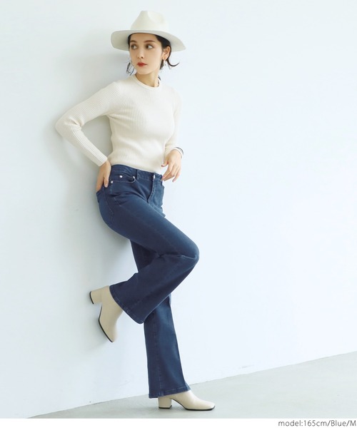 coca（coca）（コカ）の「ロング丈美脚フレアデニム（デニムパンツ・レディース・ブルー/ブラック・LARGE/MEDIUM）」の13枚目の写真