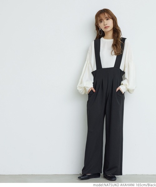 【coconut 】ella_selectshop サロペット セール】この夏のマストアイテム！とろみ素材ワンボタンベア