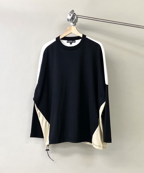 PLACE PLAN（プレイスプラン）の「ストレッチ TCスムース パネルスイッチ 切替 ビッグシルエット ロンT（Tシャツ/カットソー・メンズ・ホワイト/ブラック/ベージュ・FREE）」の2枚目の写真