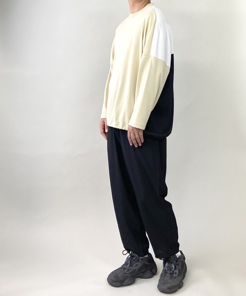 PLACE PLAN（プレイスプラン）の「ストレッチ TCスムース パネルスイッチ 切替 ビッグシルエット ロンT（Tシャツ/カットソー・メンズ・ホワイト/ブラック/ベージュ・FREE）」の15枚目の写真