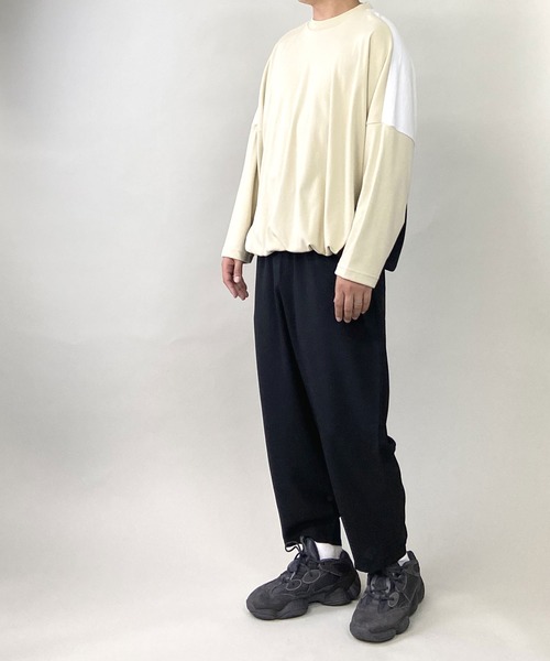 PLACE PLAN（プレイスプラン）の「ストレッチ TCスムース パネルスイッチ 切替 ビッグシルエット ロンT（Tシャツ/カットソー・メンズ・ホワイト/ブラック/ベージュ・FREE）」の16枚目の写真