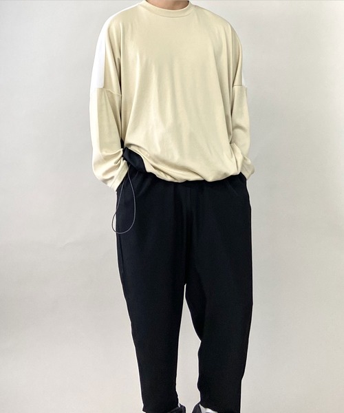 PLACE PLAN（プレイスプラン）の「ストレッチ TCスムース パネルスイッチ 切替 ビッグシルエット ロンT（Tシャツ/カットソー・メンズ・ホワイト/ブラック/ベージュ・FREE）」の17枚目の写真